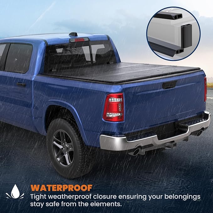 Fiberglass Tri Hard Truck Tonneau Cover Fleetside Compatible with 2009-2025 Dodge Ram 1500 Classic & New Body (w/o Ram Box)-5.8 FT Bed On Top 67.4 inch Bed Cover