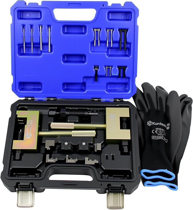 Engine Timing Chain Removal Installer Tool Kit Compatible with Mercedes Benz M271 M272 M273 M274 M276, Camshaft Riveting Tool Kit with Carrying Case & Gloves