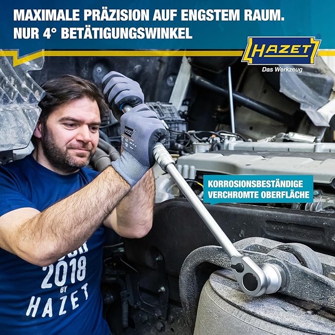 HAZET Hiper Fine-Tooth Reversible Ratchet 916HPLG I 12.5 Mm (1/2 Inch) Square Drive, Small Operating Angle (4 Degrees), With Ball Lock I Extra Long Version, Infinitely Extendable