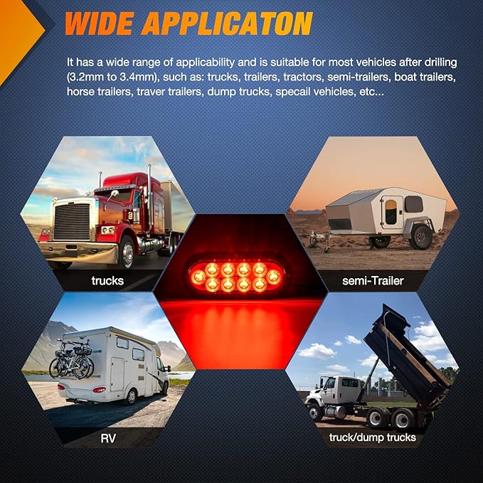 Nilight 6 Inch Oval Red LED Trailer Tail Light Surface Mount 2PCS 10 LEDs Waterproof Stop Brake Turn Trailers Lights for Truck RV Boat Bus Lorry Camper Van Caravan