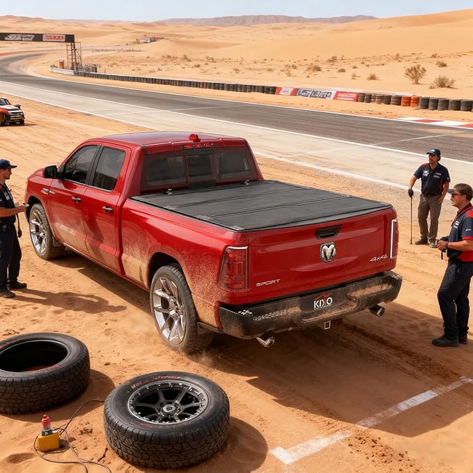 Kikito Truck Bed Tonneau Cover Compatible with 2009-2018 Dodge Ram 1500 2010-2025 2500 3500 2019-2025 Classic 6.4" (76in) w/o RamBox Flip-Up Style FRP Hard Folding Truck Bed Cover No-Drill 100% Access