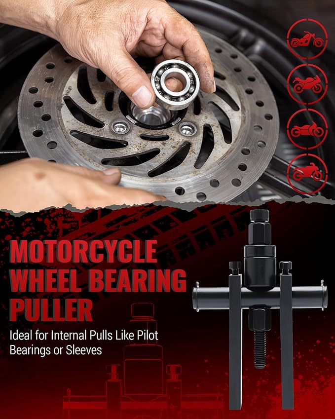 Motorcycle Wheel Bearing Puller Set, 10 Piece Blind Hole Bearing Puller Tool Kit for Removing Motorcycle Bearings, 8-25mm Motorcycle Wheel Inner Bearing Removal Tool Set