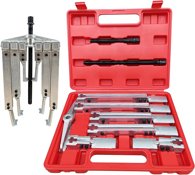 Gear Puller Set, 3 in1 Heavy Duty Bearing/Pulley Puller Kit, Lengthening Styles Cr-V Steel Gear Puller Tool for Removal Bearing, Gear, Pulley, Flywheel. Red