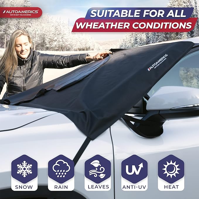 AUTOAMERICS Windshield Snow Cover - Windshield Cover for Ice and Snow - Waterproof Shield Window Protector for Car Truck SUV