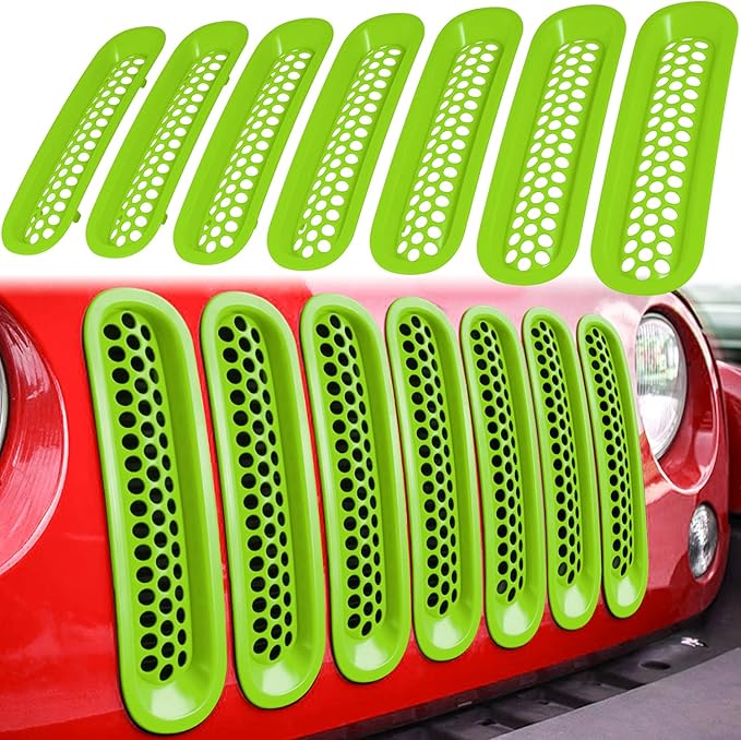 7PCS Front Grill Mesh Inserts for Jeep Wrangler JK JKU Unlimited 2007 2008 2009 2010 2011 2012 2013 2014 2015 2016 2017 2018 Grille Guard Cover Trim Clip-in Exterior Accessories (Matte Green)