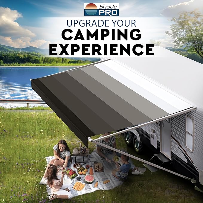 ShadePro - RV Awning Fabric Replacement - Heavy Duty Weatherproof Vinyl - Universal Outdoor Canopy for Camper, Trailer, and Motorhome Awnings - Granite - 10' (Fabric 9' 2")