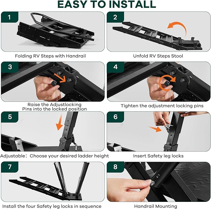 RV Steps Foldable, Aluminum Portable 4 Step Camper Steps with Handrail Adjustable Height with Non Slip Feets for 5th Wheel RV, Travel Trailer, Home, Camper, Spa, Hot Tub Steps, and Porch