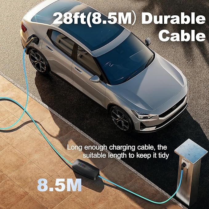 Level 1/2 EV Charger 16Amp, Electric Vehicle Portable Charger with 28FT Cable, 3.5KW Home EV Charging Station for J1772 Electric Cars,110V-240V, NEMA 6-20 & NEMA 5-15 Plug