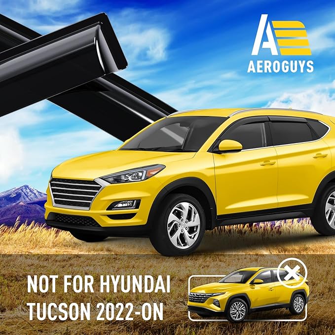 Extra Durable Window Deflectors Tape-On Window Visors Rain Guards Fit for Tucson 2016-2021, Sun Visors, Wind Vent for Shades, Exterior Car Accessories - 4pcs. AG0072