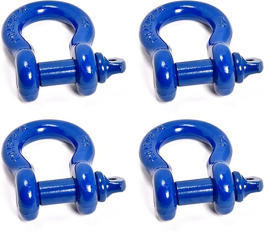 Hi-Gear Pack of 4 Blue Bow Shackles 3/4" D Ring Shackle Rugged Unbreakable 28.5 Ton (57,000 Lbs) Maximum Break Strength with 7/8'' Pin Bow Screw Heavy Duty D Ring for 4x4 Vehicle Recovery