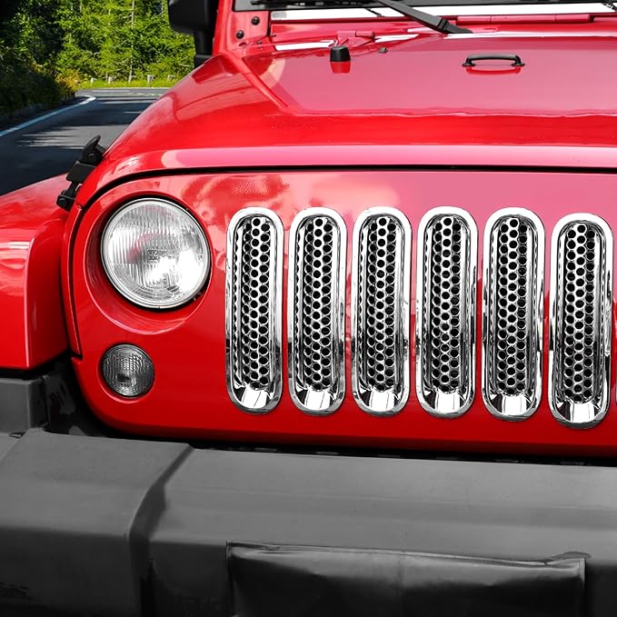 Mesh Grill Insert Grille Inserts Cover Fit for 2007-2018 Jeep Wrangler JK JKU(Chrome)