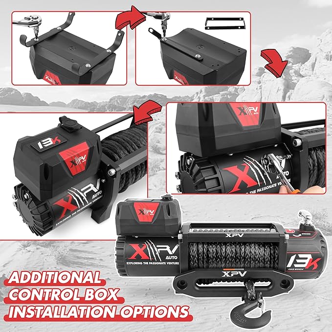 13000lb. Winch Synthetic Rope Electric Truck Winch Waterproof with Wireless Remotes for 4WD 4x4 Off Road Vehicle Truck, Black丨Dark Knight Series