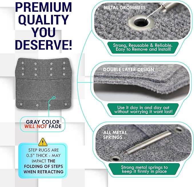 LATCH.IT RV Step Covers 3 Pack | 18-inch Wide Camper Step Covers Fit 8-11" Deep Stairs | Gray RV Stair Covers | Straight RV Step Carpet | RV Stair Carpet | Keep Your RV Cleaner with our RV Step Cover!