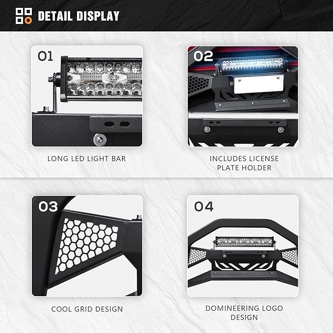 Bull Bar with Light Bar & License Plate Frame Compatible for 2005-2021 Nissan Frontier Front Guard Grille, Truck Brush Guard,Bumper Push Bar (Include Skid Plate & Light Mount, Black)