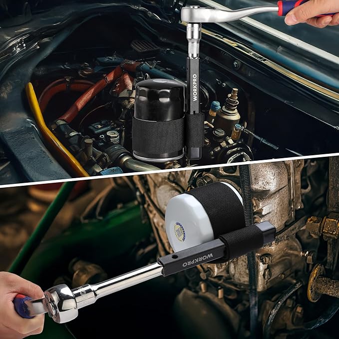 WORKPRO Nylon Strap Oil Filter Wrench, Universal Oil Filter Removal tool Adjustable, 1/2" Drive, Oil Filter Change Set, Ideal for Engine Filters, Conduit, & Fittings