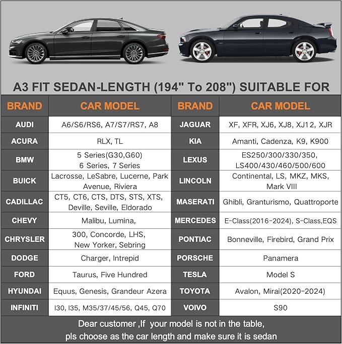 Kayme 7 Layers Heavy Duty Car Cover Waterproof All Weather, Full Exterior Cover Outdoor Snow Sun Uv Protection with Zipper for Automobiles, Universal Fit for Sedan (194-208 inch)