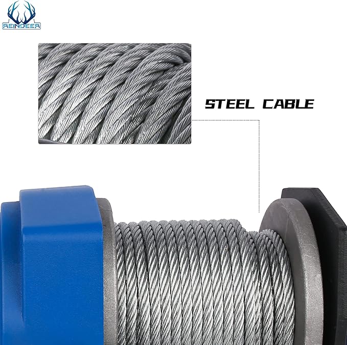 REINDEER New 12V Winch 2500lb Load Capacity Electric Winch Kit for ATV UTV Steel Cable Wire Rope with Hawse Fairlead Waterproof IP67 with Handheld Remotes