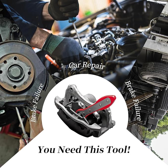 Brake Caliper Compression Tool, Caliper Piston Compressor Tool With Additional 2 pcs Large Steel Plate and 2 Hooks, 360°Adjustable Brake Caliper Tool for Single Twin Quad Piston Calipers (Red)