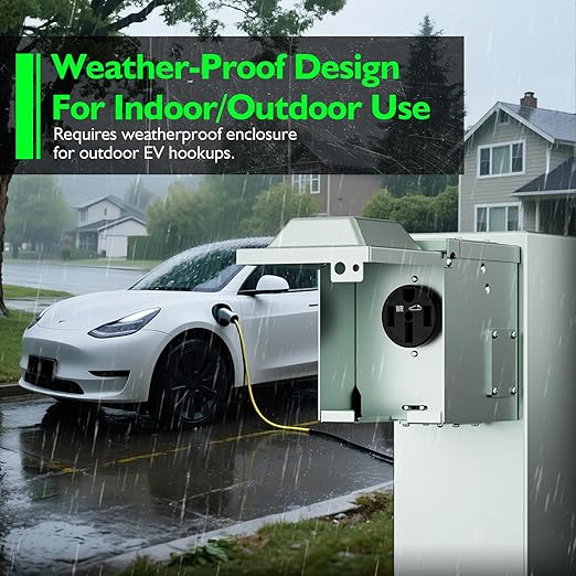 NEMA 14-50 Outlet for Ev Charging, Weather-Resistant High-Power 50 Amp125/250V Extra Heavy Duty Outlet, Flush Receptacle, 3 Pole 4 Wire 240V, UL Listed