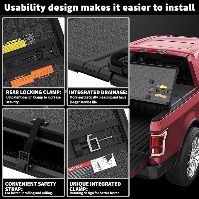 Fiberglass Hard Tri Truck Bed Tonneau Cover Compatible for 2007-2013 Chevy Silverado/GMC Sierra 1500 Fleetside 3-Fold 6.5FT