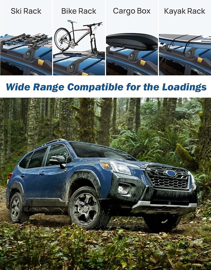 JOYTUTUS Car Roof Rack Cross Bars Compatible with Subaru Forester Wilderness 2022-2026 with Lock, 220LB Aluminum Crossbars for Roof Racks Suitcases Kayaks Canoes Bikes Skis Snowboard