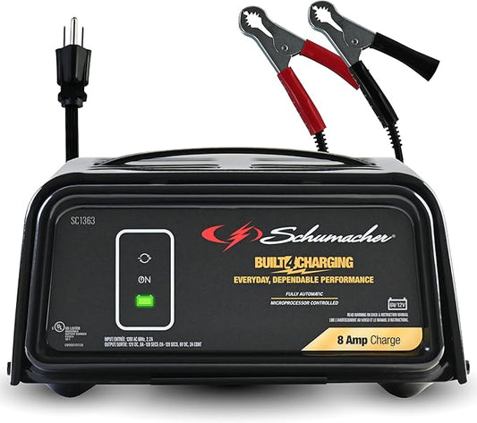Schumacher Electric 8A Car Battery Charger and Maintainer, 3-in-1 Solution, for 6V/12V Power Sport, Automotive, and Marine Batteries, SC1363