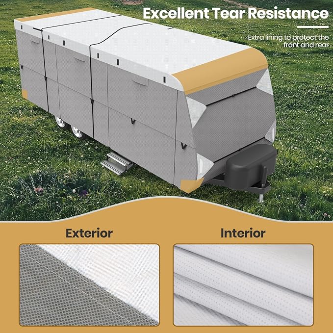 Leader Accessories Travel Trailer RV Cover Windproof Extra Thick Camper Cover with Adhesive Repair Patches (peva/Travel Trailer Cover, Fits 24'-27')