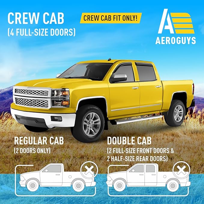 Extra Durable Window Deflectors Tape-On Window Visors Rain Guards Fit for Chevrolet (Chevy) Silverado 1500 2014-2018 Crew Cab, Sun Visors, Wind Vent for Shades, Exterior Car Accessories - 4pcs. AG0867