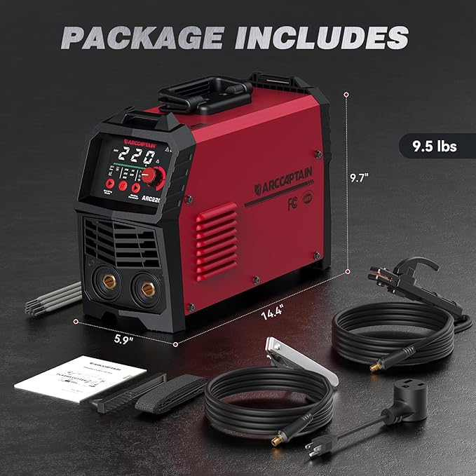 ARCCAPTAIN 220Amp 10PCS Rods Stick Welder, [Large LED Display] ARC/Lift TIG Welding Machine with Synergic Control, IGBT Inverter 110V/220V MMA Welder Machine with Hot Start, Arc force, and Anti-Stick