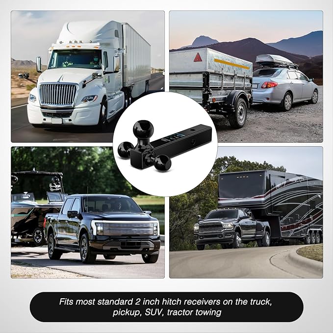 Nilight Trailer Hitch Ball Mount, 1-7/8 Inch, 2 Inch, 2-5/16 Inch Balls, Fits 2 Inch Square Receiver, 10,000 lbs