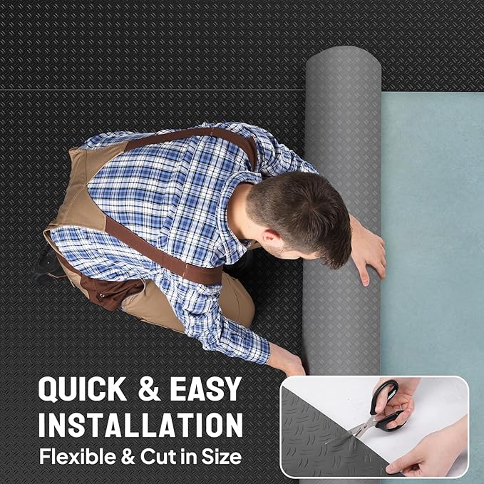 TUFFIOM 7.5 x 20 FT Garage Floor Mat, Thickened Diamond Plate PVC Garage Mats Flooring Roll for Under Car, Garage Car Parking Mats for Compact SUVs, Sports Car