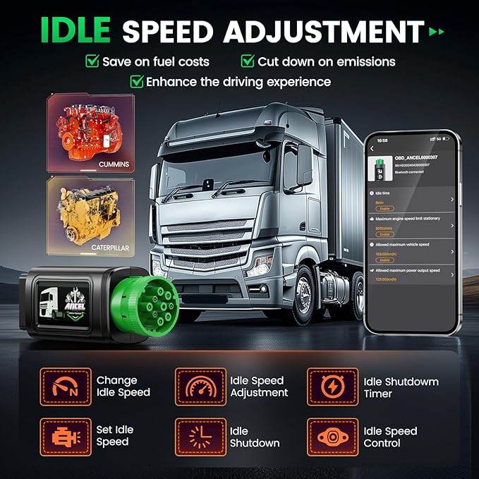 ANCEL HD200 Bluetooth Heavy Duty Truck Scanner, Speed Limit and Idle Reset for Cummins & Caterpillar Engines, J1939/J1708 Diesel Code Reader & All-System Diagnostic Tool, Lifetime Free Updates