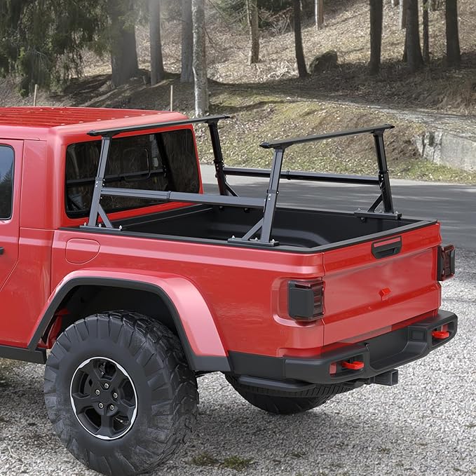 Truck Ladder Rack, Adjustable Height Aluminum Extendable Cargo Rack Cross Bars Truck Bed Rack for Full Size & Mid Size Pickup Trucks,Ford F-Series,Tacoma,Tundra,Gladiator JT,Silverado,GMC Sierra,Titan