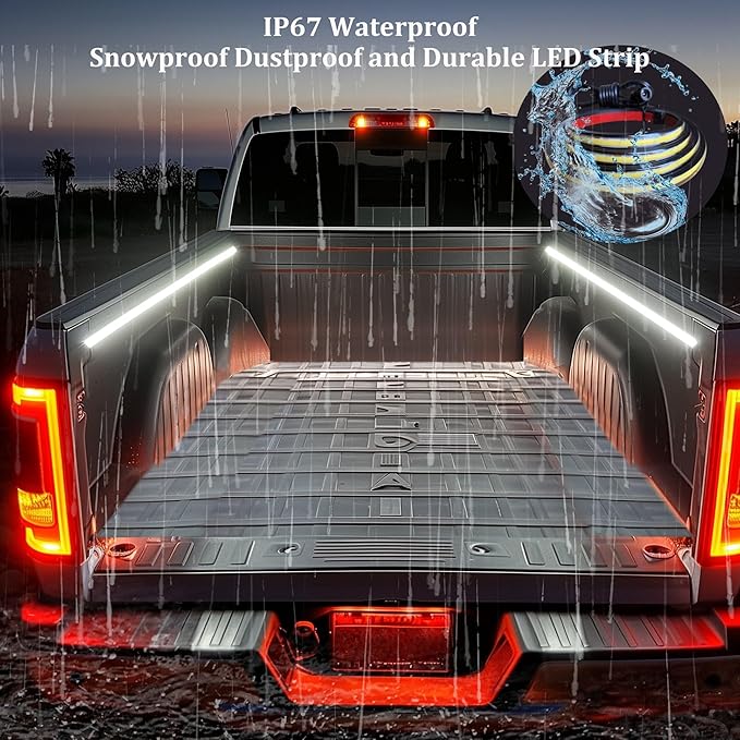 2Pcs 60Inch Truck Bed Lights, Waterproof 12V COB LED Lights Strip (6500K White Lighting) with Switch Blade Fuse Splitter, Cool Accessories for Pickup Truck Camper Van SUV RV Boat