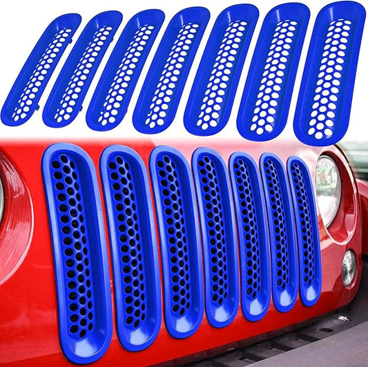 7PCS Front Grill Mesh Inserts for Jeep Wrangler JK JKU Unlimited 2007 2008 2009 2010 2011 2012 2013 2014 2015 2016 2017 2018 Grille Guard Cover Trim Clip-in Exterior Accessories (Matte Blue)
