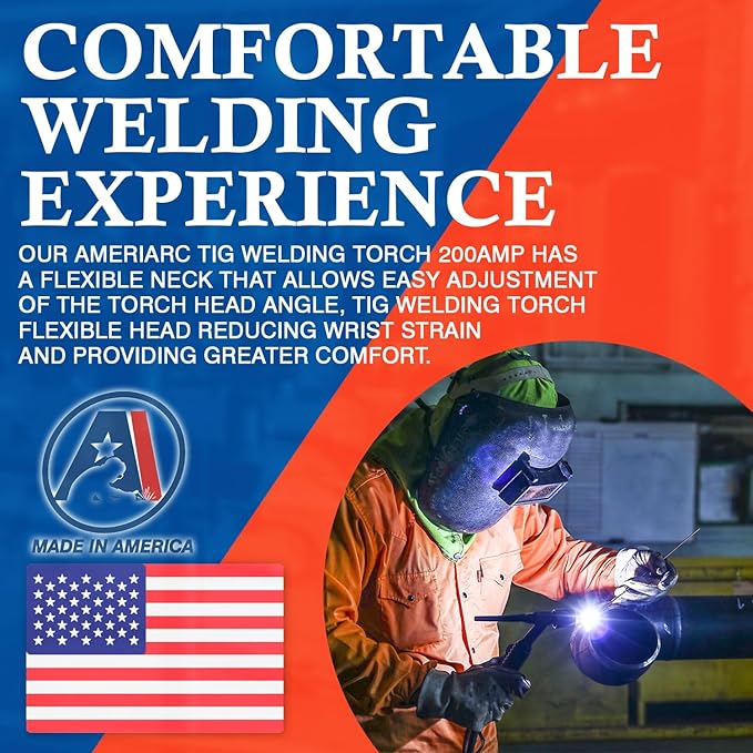 200Amp Air-cooled WP-26FV Tig Welding Torch Flex Head - Complete Package with 15-ft Power Cable Hose, Gas Lens, Ceramic Cup, Power Cable Connector and Torch Accessories