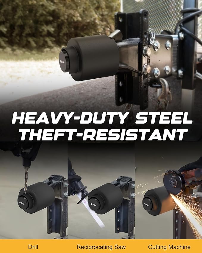 RETRUE Heavy Duty Trailer Lock, Fits 2 5/16-Inch Couplers, Ball Coupler&Safety Chains Anti-Theft,Trailer Hitch Locks for RV, Cargo, Boat, Dump Trailer (Black)