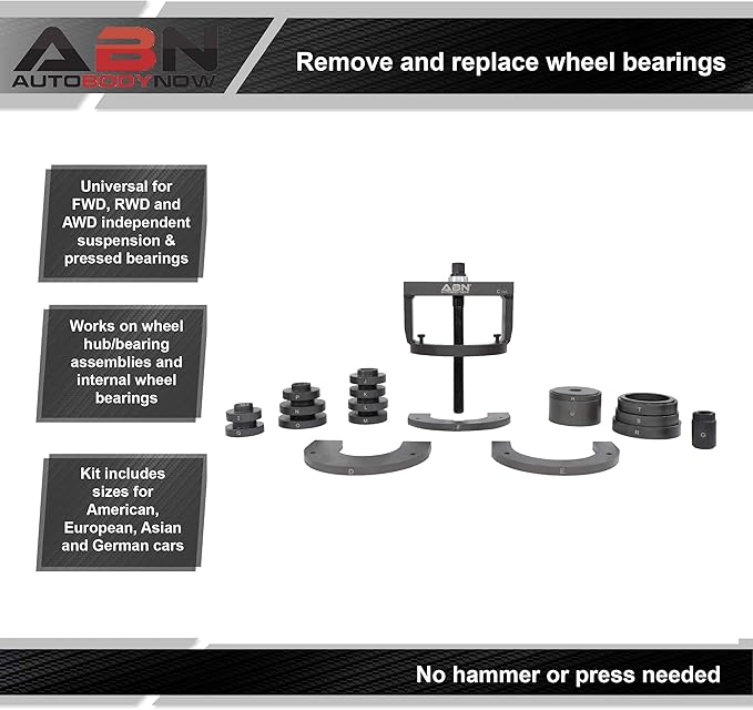 ABN Wheel Bearing Puller Kit Hub Removal Tool, Wheel Bearing Tool - Independent Suspension Roll Ball Bearing FWD RWD AWD
