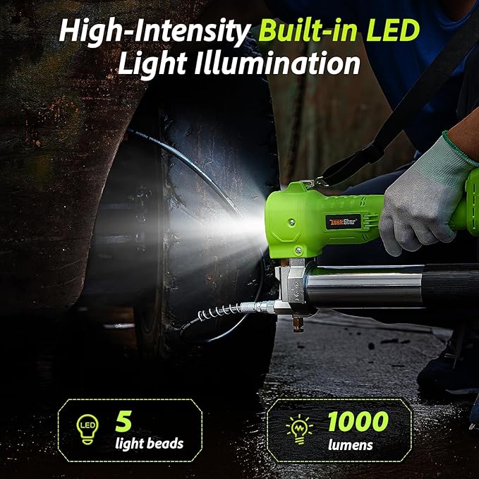 Grease Gun Battery Powered: Built for Farmers, Mechanics & Truckers, Electric Grease Gun Kit with 2 Batteries and Charger, 39.4" Hose & LED Light for Tractors, Trailers, and Heavy Equipment