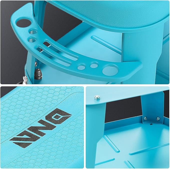 DNA Motoring Removable Rolling Garage Stool with Seat Cushion & Tool Tray Plate, 300lbs Max Weight Capacity, Blue, TOOLS-00479