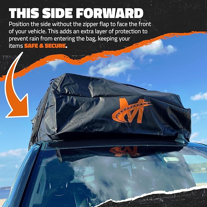 Mockins 72"x48"x20" XXL Car Rooftop Cargo Carrier Bag | 40 CuFt Car Topper Luggage Carrier Waterproof Bag | Soft-Shell Vinyl Roof Cargo Bag for Top of Car, Truck, SUV, Van & RV with Accessories