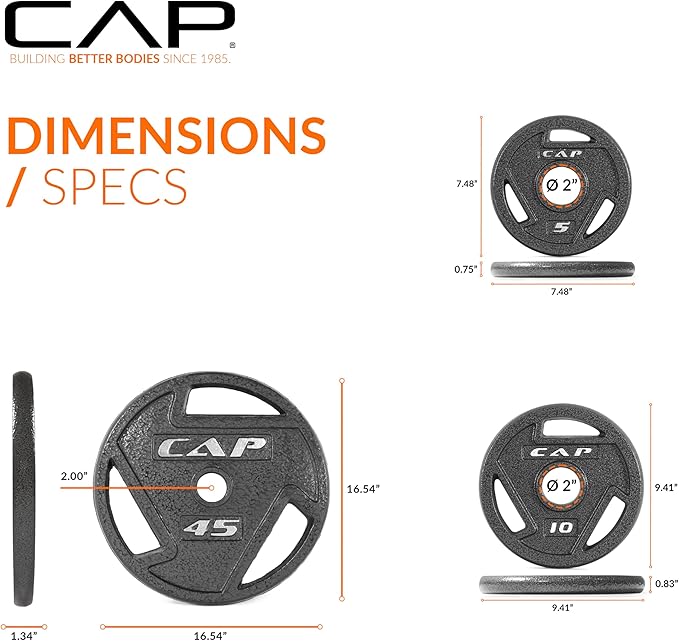 CAP Barbell 2-Inch Olympic Cast Iron Plate Weight Set | 75-285 lbs | Multiple Options