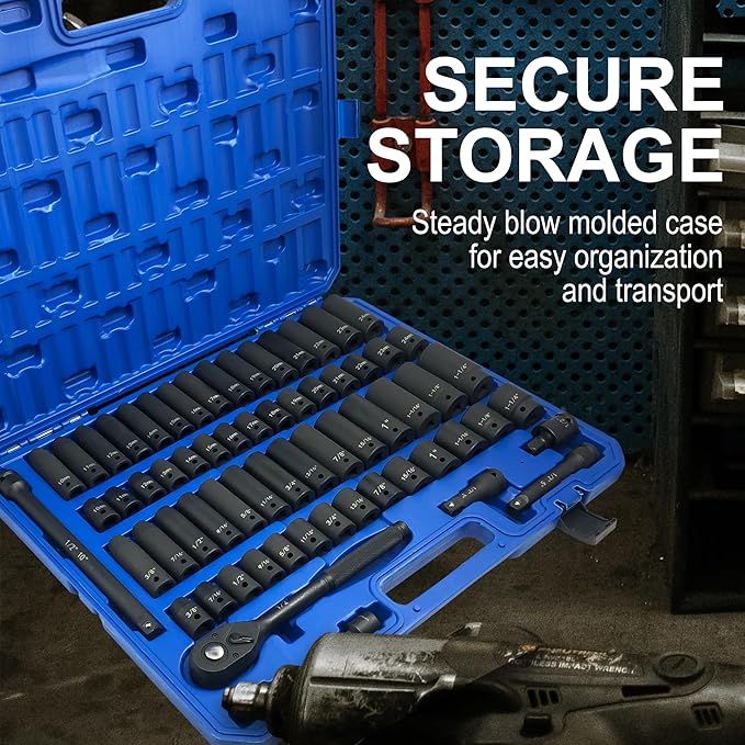 MacWork 65 Piece 1/2-Inch Drive Impact Socket Set, SAE 3/8" to 1-1/4", Metric 10-24mm, Deep & Shallow, CR-V Alloy Steel, Adapters, Extension Bars, Ratchet Handle