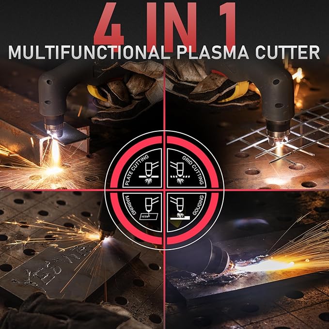 YESWELDER Multifunctional Plasma Cutter, 60Amp 110V/220V Non-High Frequency Non-Touch Pilot Arc 4-In-1 Plate Cutting/Grid Cutting/Gouging/Marking Plasma Cutting Machine