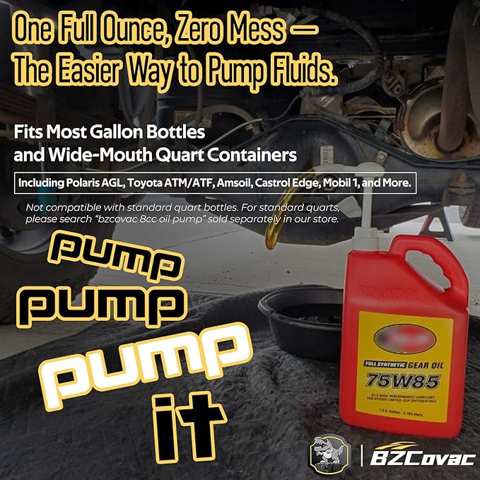 30cc Hand Oil Transfer Pump Fluid Pump for Gallon Bottles and Wide-Mouth Quart Bottles - Transfers Gear Oil, Transmission Fluid, Differential Fluid, and Antifreeze