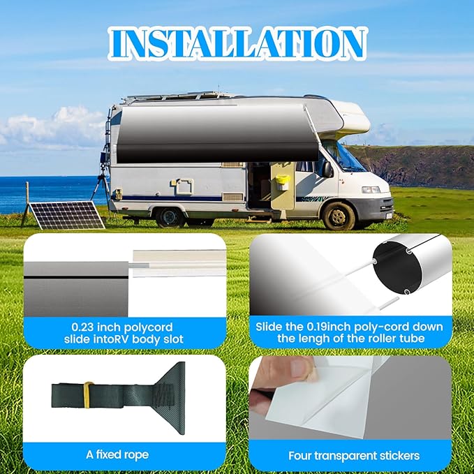 RV Awning Fabric Replacement,18.5oz Heavy-Duty Vinyl Camper Awning Replacement,RV Canopy Replacement,Trailer Awning Universal for Camper Travel Trailers,Black Fade 11'(Fabric 10'2")