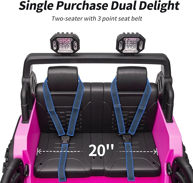 12V Electric Car Ride on Toy for Kids, 2 Seater Ride on Car for Kids Age 4-8 with Remote Control, Capacity 150lbs - Hot Pink