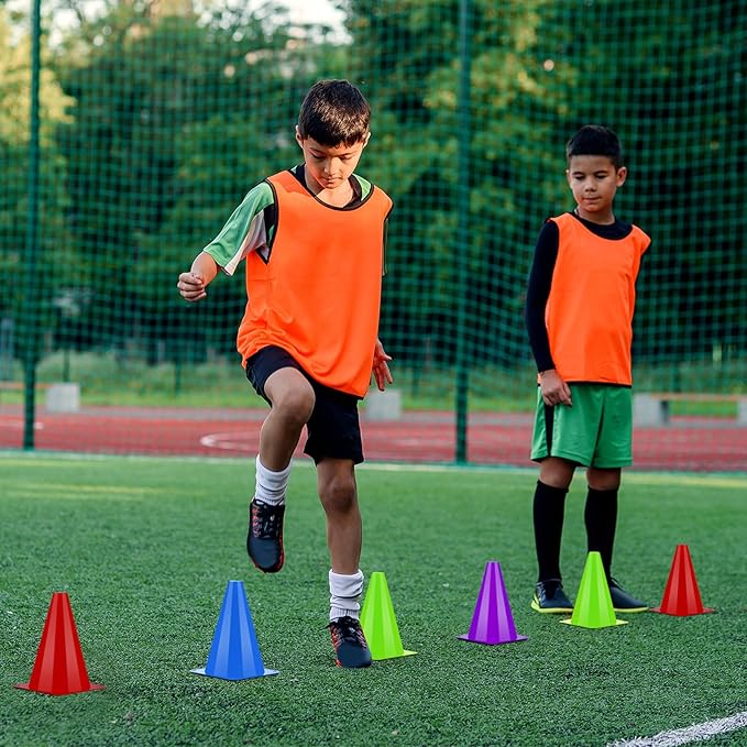 Leelosp 48 Pack 7" or 9" Plastic Traffic Cones Agility Field Marker Soccer/Safety/Sports/Training Cones for Skating Basketball Football Practice Drills Themed Party Decorations