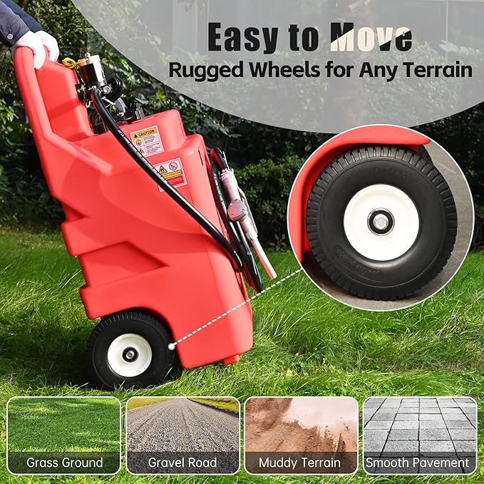 32 Gallon Portable Fuel Caddy with 12V Electric Pump, 3.7GPM Forward & Reverse Flow, HDPE Fuel Transfer Tank for Gasoline, Diesel, Kerosene – 13ft Hose, Durable Wheels for Farm, Boat, Tractor