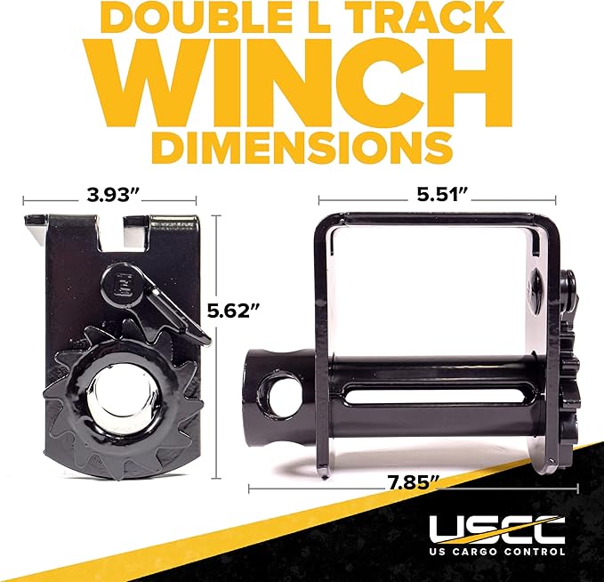 US Cargo Control Standard Sliding Winch for Double L Tracks, 4 Inch Winch Holds Up to 20 Feet of Webbing, Slides to Any Position for Winch Control, 5,500 LBS Working Load Limit